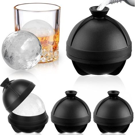 Juego de cubiteras,Cubiteras redondas de silicona sin BPA,ginebra y otras bebidas. Deben conservarse en el congelador. Color negro (1/5)
