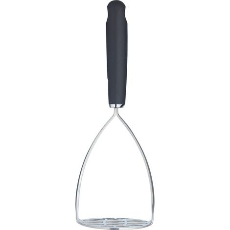 MasterClass Machacador de patatas, Machacador manual de patatas, Acero inoxidable con asas ergonómicas suaves al tacto, 27 cm (''10.6), Negro