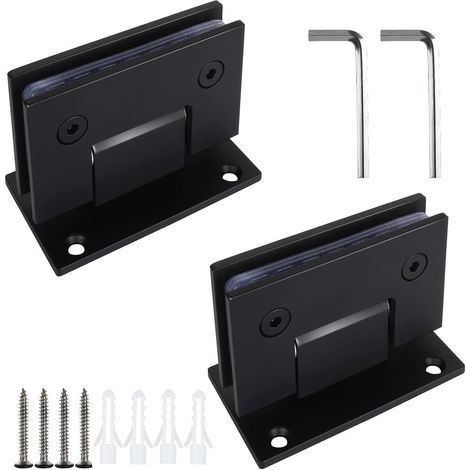 Lot de 2 charnières de porte de douche en verre à 90 degrés, pièces de rechange noires, clips de porte de salle de bain en acier inoxydable pour 8 à 12 mm (1/5)