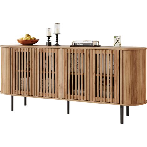 Sideboard mit 4 Perforierten Schiebetüren, Verstellbaren Einlegeböden und Metallbeinen, für Wohnzimmer, MDF, 160 x 40 x 70 cm (1/5)
