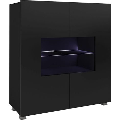 Buffet Remus, Noir + Noir brillant, 107x100cm, Le nombre de portes: 235cm, Stratifié, Verre trempé, LED: Disponible (1/5)