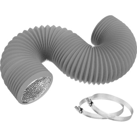 Tubo de escape de 150 mm x 3 m, con 2 abrazaderas de acero inoxidable, para ventilación de aire acondicionado (gris, 1 unidad). (1/5)
