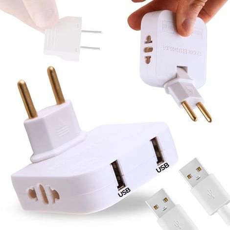 Multiprise Plate Prise Murale Extra Plate 2 Ports USB + 2 Prises Adaptateur Multiprise Plat Prise Murale (1/5)