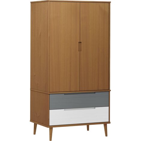 Garde-robe,Armoire MOLDE Marron 90x55x175 cm Bois massif de pin CFW53912 (1/5)