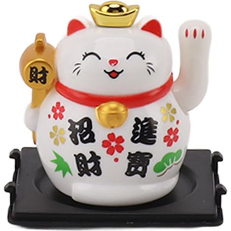 Chat Porte-Bonheur, Maneki Neko Japonais, Chat Porte-Bonheur, Bras Agitant, Mignon Chat Chinois, Petit Chat Agitant Solaire pour la Décoration de la Maison Et de la Voiture(Blanc) (1/5)