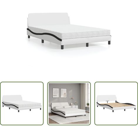 Kunstlederbett - Bett mit Matratze "Dover" Weiß und Schwarz 120x200 cm Kunstleder (1/5)