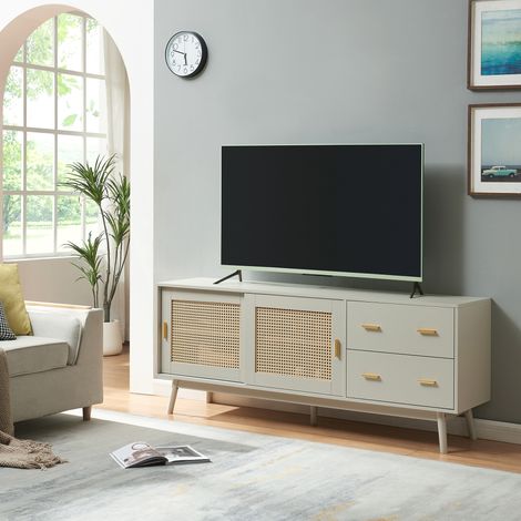 Fernsehschrank Susa mit Polyrattan-Front 160x40x65 cm Beige [en.casa]