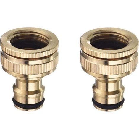 Messing 3/4'' und 1/2'' BSP 2-in-1 Schlauchhahnanschluss mit Gewinde, Durchflussverbinder, Gewindehahnadapter, 2er-Pack