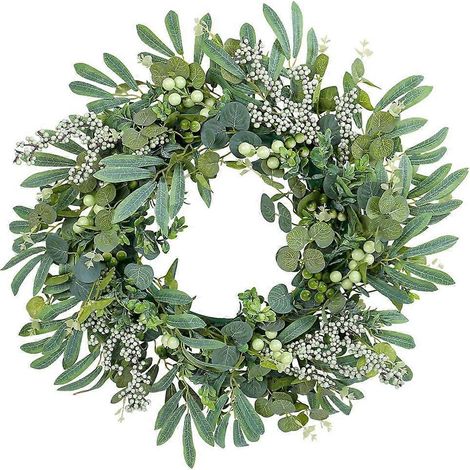 Couronne de printemps artificielle en feuilles et baies pour porte d'entrée (1/4)