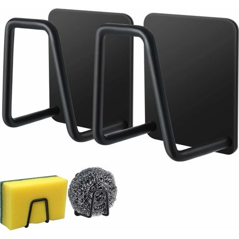 Lot de 2 porte-éponge, acier inoxydable 304, adhésif résistant 3,6 kg, noir, pour évier cuisine et salle de bain（Q3 : Nouveaux produits pour le mois d'août） (1/5)