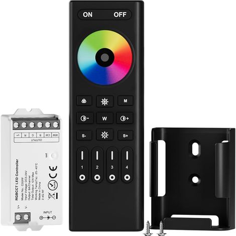 Kit Contrôleur LED RGBCCT 4 Zones - 1 Télécommande et 1 Récepteur - Sans Fil 2,4GHz - Pour Bandes 6 Fils DC5V-24V - Intérieur et Commerce (1/5)