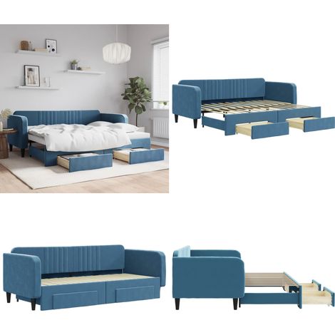Tagesbett Ausziehbar mit Schubladen Blau 90x200 cm Samt - Sofa Bett - Schlafcouch - Gästebett - Tagesbett - Wohnzimmer Möbel - Home & Living (1/5)
