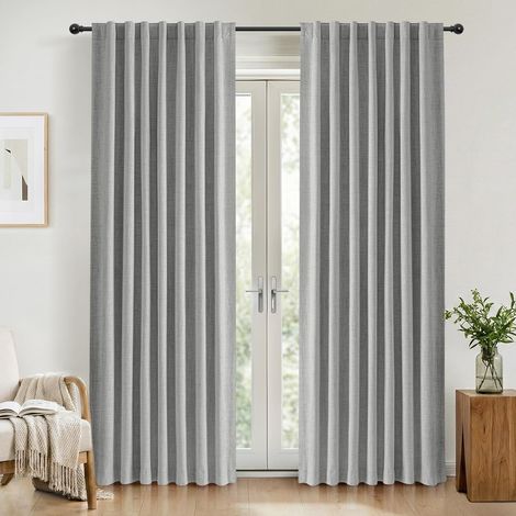 2 Panneaux Rideau Occultant, Thermique Isolant, Anti-UV, Polyester Effet Lin, Pour Salon Et Chambre, 140x245 cm