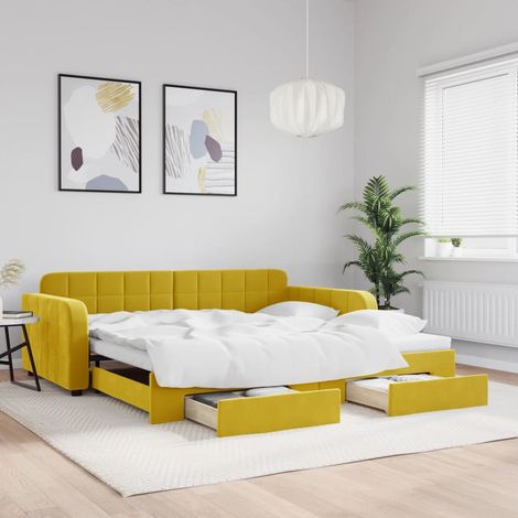 Sofá cama nido con cajones terciopelo amarillo 100x200 cm vidaXL (1/5)