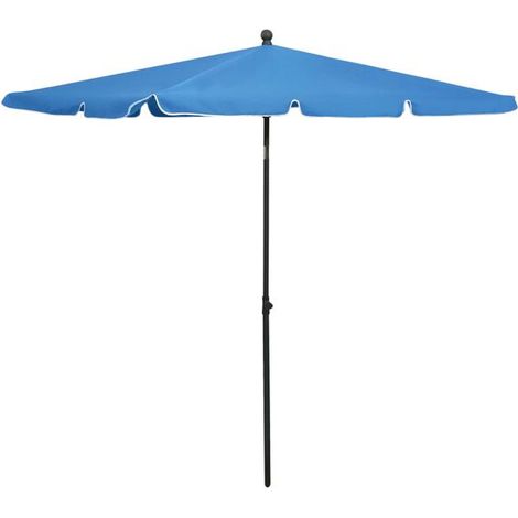 Parasol de jardin avec mât, 210 x 140 cm, bleu ciel (1/5)