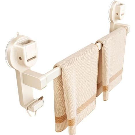 Barre porte-serviettes à ventouse, porte-serviettes de salle de bain amovible, porte-serviettes mural, tige simple blanc laiteux 50 cm (1/4)
