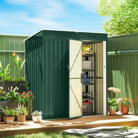 Cobertizo de Jardín Exterior 1,37 m² 163x90x179 cm con Puerta con Pestillo y Ranuras de Ventilación Verde (1/5)