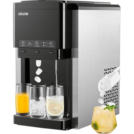 Distributeur d'Eau 3-en-1 avec Machine à Glaçons et Broyeur à Glace, Fontaine à Eau à Poser, pour Fête Cuisine Maison Bureau, Production Rapide de Cube 16 kg/24 h et 12 PCs/7 min, avec Pelle
