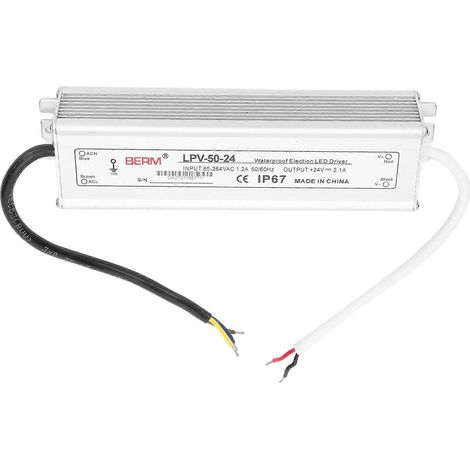 BERM Wasserdichtes Netzteil aus Aluminiumlegierung mit Schalter, Transformator und Treiber, DC24V 50W LPV‑50‑24