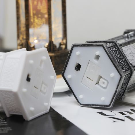 Lanternes LED rétro hexagonales en verre, décorations pour la maison, l'Aïd Moubarak, Ramadan, fête musulmane et islamique (1/5)