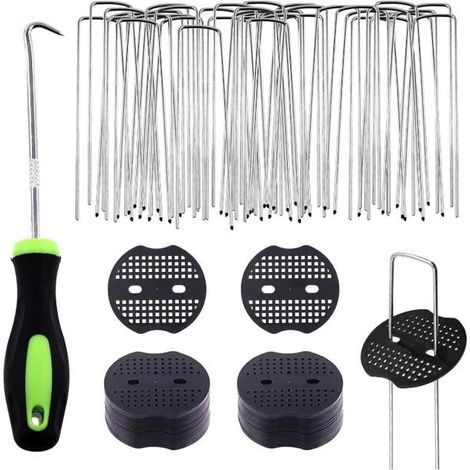 Set mit 101 U-förmigen Gartenhaken mit Kunststoff-Klippverschluss für Bewässerungsschläuche.