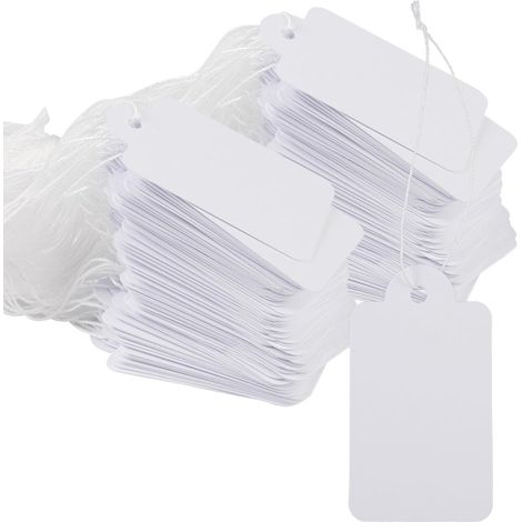 500 etiquetas blancas de precio para joyería, de 25x45 mm, con cordón, aptas para escribir, para ropa y anillos.