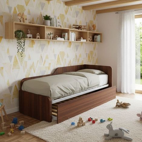 Divano letto sagomato 80x190 con letto estraibile e sollevabile - Noce canaletto (1/5)