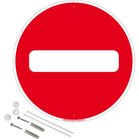 Panneau de signalisation rétro réfléchissant rond prépercé PVC ou ALU diam 250mm ou 300mm + Kit de fixation pour pose facile, rapide - Sens interdit - Aluminium 2 mm - Rétroréfléchissant - Diam. 250 m