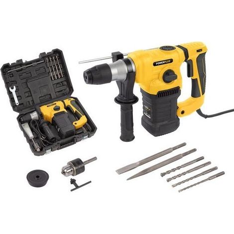 Powerplus Perceuse à Percussion Électrique POWX1197 - 4 en 1 : Perceuse Filaire de 1500 W et 5 J, SDS plus, 7 Acc (1/5)