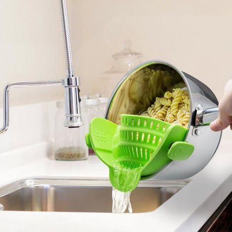 Passoire En Silicone À Clip - Adaptateur Universel Pour Casseroles Et Bols - Vert Citron - 1 Pièce (1/4)
