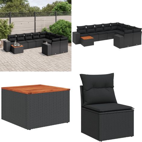 10-tlg. Garten-Sofagarnitur mit Kissen Schwarz Poly Rattan - Gartensorte - Gartenmöbel Set - PE-Rattan Möbel - Outdoor Lounge - Esstischgarnitur - Home & Living (1/5)