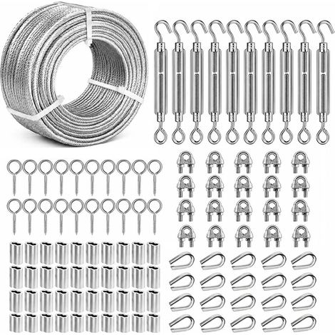 Kit de Suspension Câble 60M/ 3mm Câble Acier Gainé PVC avec Tendeur M5 (1/5)