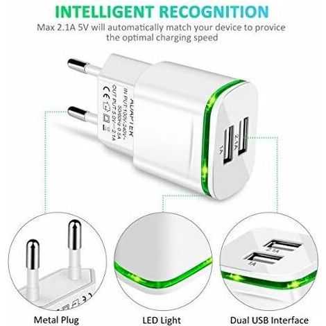 Prise chargeur USB 2.1A Pack de 3 adaptateurs de charge 2 ports adaptateur d'alimentation adaptateur secteur prise secteur prise de charge compatible pour téléphone 11 XR X XS Max 8 7 6 6S Plus 5S, Sa (1/4)