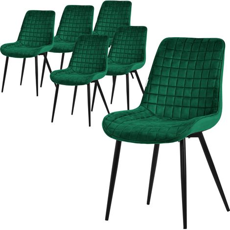 ML-Design Esszimmerstühle 6er Set Dunkelgrün, Sitzfläche aus Samt mit schwarzen Metallbeinen, Küchenstühle mit Rückenlehne, Wohnzimmerstühle, Polsterstühle für Esszimmer Küche Büro, Gepolsterte Sessel