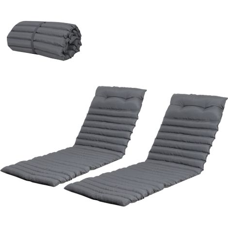 Lot de 2 coussins de bain de soleil en polyester gris pour chaise longue de jardin