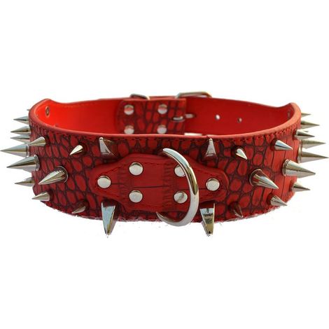 Collier réglable pour animaux de compagnie en PU rouge, avec rivets et clous décoratifs, pour bouledogue, 51,5 cm