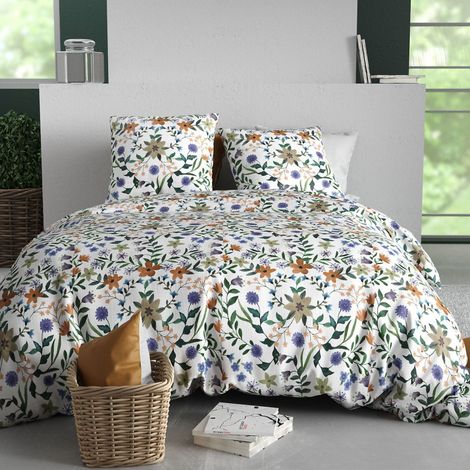 Parure housse de couette 240x220cm + 2 taies motif fleuri multicolore 100% coton - WASILA (1/4)