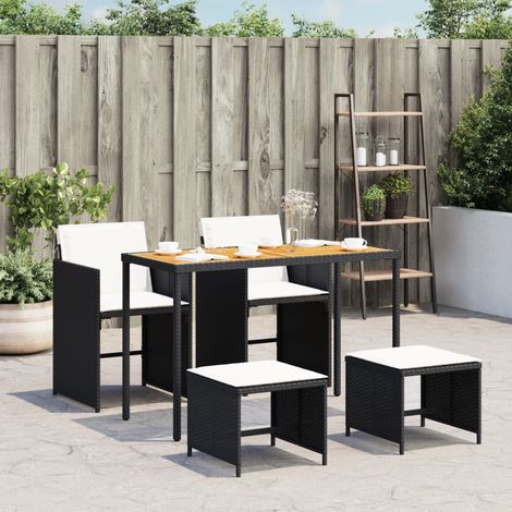 vidaXL 5 Piece Garden Dining Set with Cushions Black Poly Rattan (1/5)