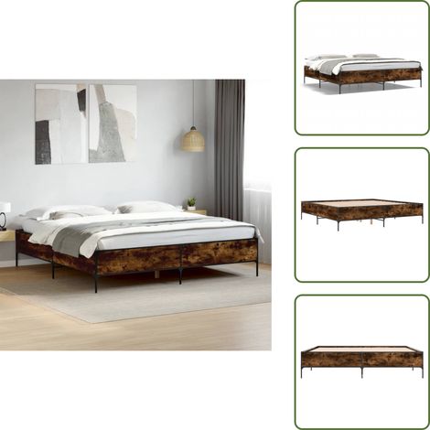 Bettgestell Räuchereiche 200x200 cm Holzwerkstoff und Metall - Holzbettrahmen - Doppelbett - Bettkasten - Lattenrost - Massivholzbette (1/5)