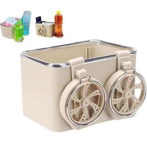 JeiibrZui Universal-Auto-Armlehnen-Organizer – 17,5 x 11,5 x 11,5 cm – 2-in-1-Aufbewahrungsbox mit faltbaren Getränkehaltern – Beige (1/5)
