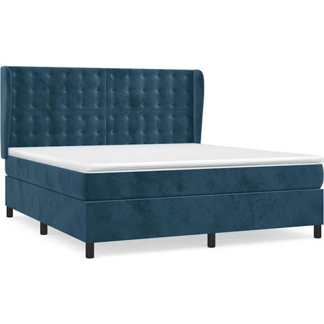 Maison Exclusive - Giroletto a Molle con Materasso Blu Scuro 160x200 cm in Velluto