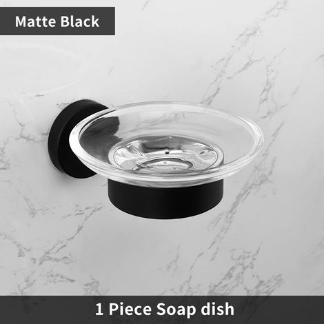 Porte-savon, étagère, barre, porte-rouleau de papier toilette avec couvercle, porte-serviettes, crochet pour peignoir, porte-brosse WC noir (1/5)