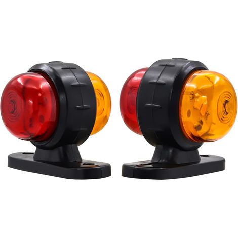 2 Stück LED-Seitenmarkierungsleuchten, 12 V/24 V, bernsteinfarbene/rote LED-Seitenmarkierungsleuchten hinten mit Gummibasis für Anhänger/Bus/SUV/Wohnwagen/Boot