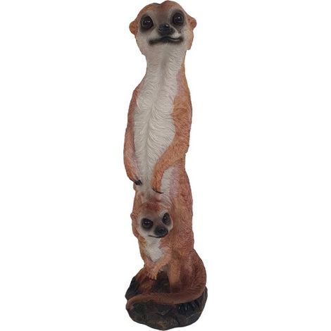Dekofigur Erdmännchen mit Kind 29 x 9 cm braun Skulptur