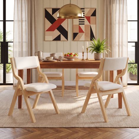 Lot de 2 chaises pliantes de salle à manger 97,31×56,31×27,1 cm en bois massif et lin beige (1/5)