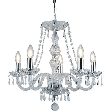 Lampadario Hale 5Lt - Metallo cromato e cristallo trasparente (1/5)