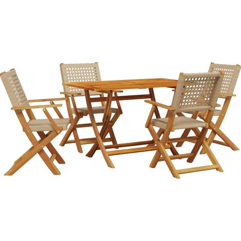 Maison Exclusive - Set Pranzo da Giardino 5 pz Beige Polyrattan e Legno Massello