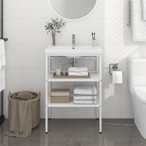 Cadre de lavabo de salle de bain Blanc 59x38x83 cm Fer vidaXL (1/5)