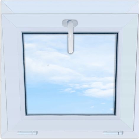 Finestra in PVC bianco, basculante, 60x60, nuova, 600x600, basculante dall'alto, doppio vetro