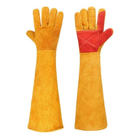 (jaune) Gants de travail anti-morsure 60 cm, gants en cuir durables pour salle de bain, toilettage, manipulation d'animaux (1/5)